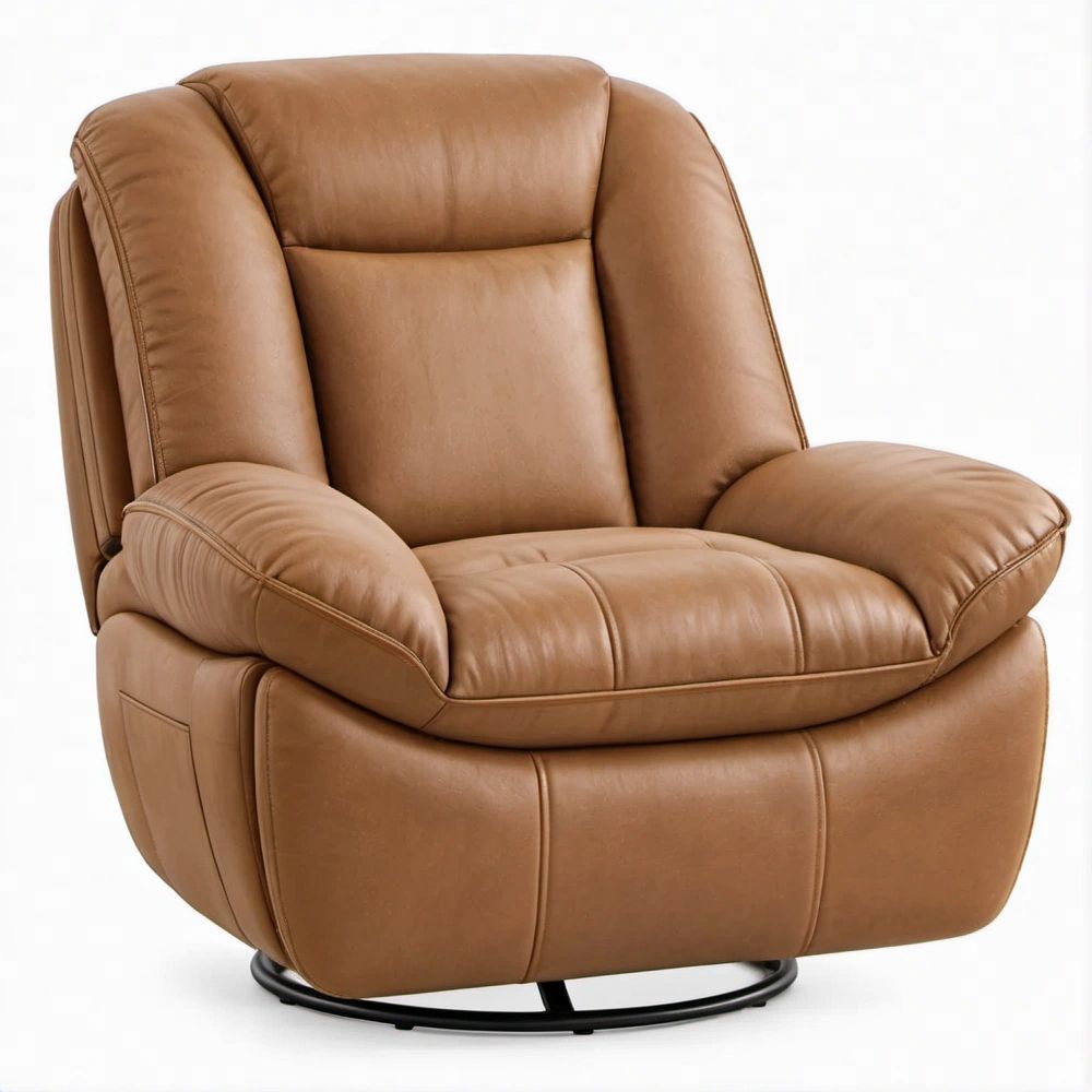 Poltrona reclinabile girevole in pelle sintetica Marrone Cognac e Nero 90 x 95 x 102 cm